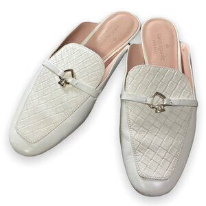 Kate Spade Colada Emblem Flat Mules Leather White Cream Women’s Size 9.5